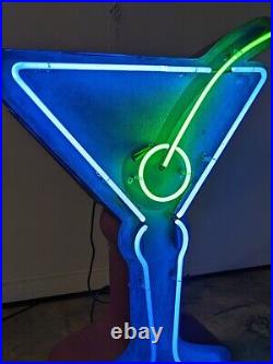 Vintage MARTINI GLASS Working Neon Sign 36x44 on Wooden Backer