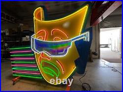 Vintage MASK Working Neon Sign 109 x 93 Painted Metal Cabinet