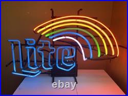 Vintage Miller Lite Beer Neon Sign Light Glass Rainbow Pride Bar Ad