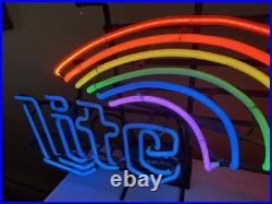 Vintage Miller Lite Beer Neon Sign Light Glass Rainbow Pride Bar Ad