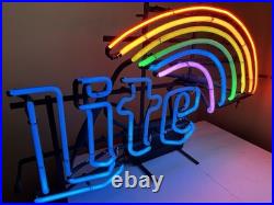 Vintage Miller Lite Beer Neon Sign Light Glass Rainbow Pride Bar Ad