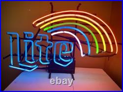 Vintage Miller Lite Beer Neon Sign Light Glass Rainbow Pride Bar Ad