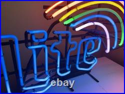 Vintage Miller Lite Beer Neon Sign Light Glass Rainbow Pride Bar Ad