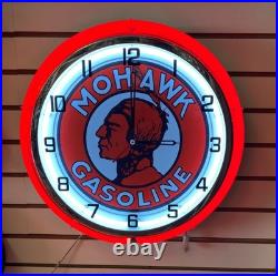 Vintage Mohawk Gasoline Gas Sign Large Metal 2 Ring Neon Clock