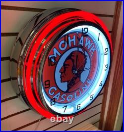 Vintage Mohawk Gasoline Gas Sign Large Metal 2 Ring Neon Clock