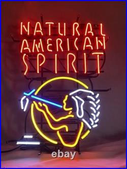 Vintage NATURAL AMERICAN SPIRIT With INDIAN PEACE PIPE Bar Light NEON Sign NICE