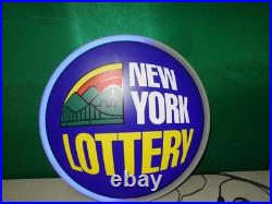 Vintage NEW YORK NY LOTTERY CIRCULAR SIGN Neon Lamp Blue Lotto 16