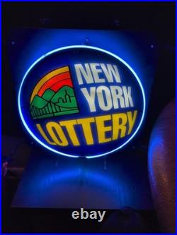 Vintage NEW YORK NY LOTTERY NEON SIGN Lamp Blue Lotto Zeon Man Cave/Commercial