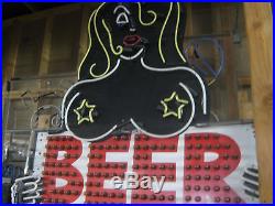 Vintage Neon & Bulb Lit BEER -TOPLESS WAITRESS Sign Gorgeous Art Piece! Antique