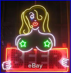 Vintage Neon & Bulb Lit BEER -TOPLESS WAITRESS Sign Gorgeous Art Piece! Antique