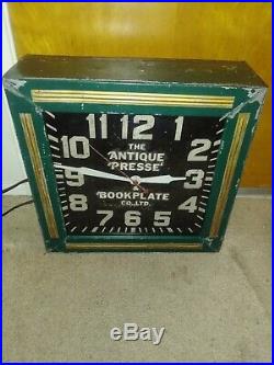 Vintage Neon Clock The Antique Presse & Bookplate Co LTD Rare