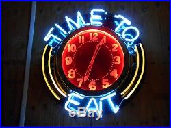 Vintage Neon Clock Time To Eat Diner Old Bar Resturant Saloon Advertising 26