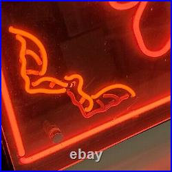 Vintage Neon Halloween Sign Red Orange W Bats GOUL hanging scary odd weird 18