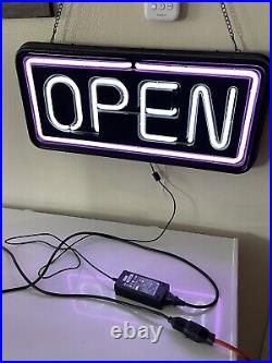 Vintage Neon OPEN Sign Window Hanging Large Business Electric 24 Pull Switch