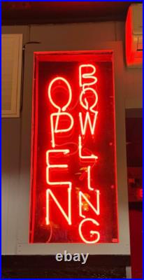 Vintage Neon Open Bowling Sign, Double Sided Window Large Business Electric Vintage Neon Open Bowling Sign, Double Sided Window Large Business Electric