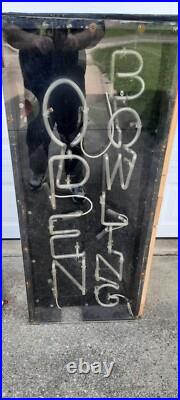 Vintage Neon Open Bowling Sign, Double Sided Window Large Business Electric Vintage Neon Open Bowling Sign, Double Sided Window Large Business Electric