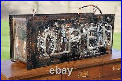 Vintage Neon Open Sign Metal can for Parts Repair double sided Bar Shop Cafe