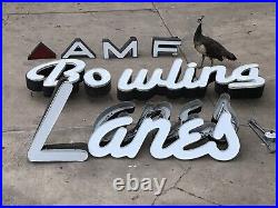 Vintage Neon Sign AMF Bowling Lanes Retro Original Working 8ft Mid Century