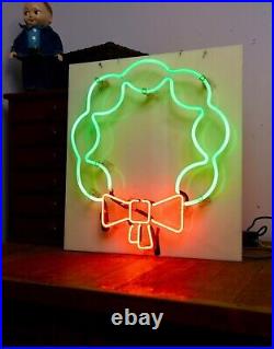 Vintage Neon Sign Christmas Wreath Original Hanging Store Display Decoration