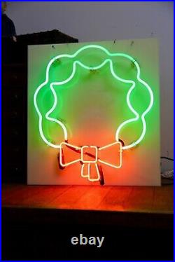 Vintage Neon Sign Christmas Wreath Original Hanging Store Display Decoration