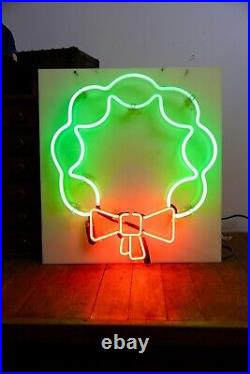 Vintage Neon Sign Christmas Wreath Original Hanging Store Display Decoration