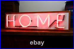 Vintage Neon Sign HOME Pink hanging lighted wood frame 80's Retro MID CENTURY