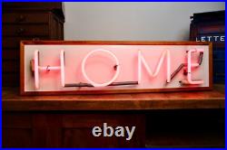 Vintage Neon Sign HOME Pink hanging lighted wood frame 80's Retro MID CENTURY