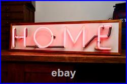Vintage Neon Sign HOME Pink hanging lighted wood frame 80's Retro MID CENTURY