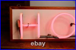 Vintage Neon Sign HOME Pink hanging lighted wood frame 80's Retro MID CENTURY