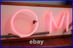 Vintage Neon Sign HOME Pink hanging lighted wood frame 80's Retro MID CENTURY