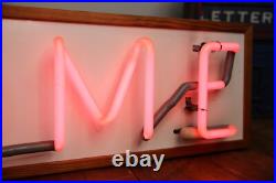 Vintage Neon Sign HOME Pink hanging lighted wood frame 80's Retro MID CENTURY