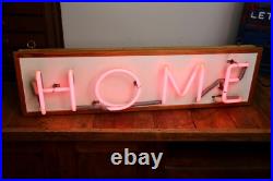 Vintage Neon Sign HOME Pink hanging lighted wood frame 80's Retro MID CENTURY