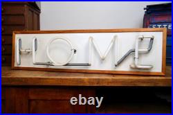 Vintage Neon Sign HOME Pink hanging lighted wood frame 80's Retro MID CENTURY