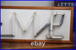 Vintage Neon Sign HOME Pink hanging lighted wood frame 80's Retro MID CENTURY