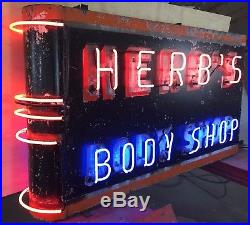 Vintage Neon Sign, Herb's Body Shop, 1940-1950s, Original