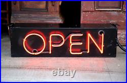 Vintage Neon Sign OPEN Double Sided Metal Can Red neon letters light lamp NICE