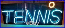 Vintage Neon Tennis Sign Mounted on 3/8 Black Acrylic- 48x17x8- Blue/Ylw