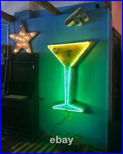 Vintage Neon Tin Can Martini Glass Sign Shipping Available