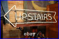 Vintage Neon Upstairs Arrow Sign Staircase Stairs Sports Bar Beer restaurant