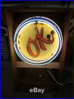 Vintage OK Neon Sign on Stand. Authentic. Blinking Neon. 24 across 56.5 high