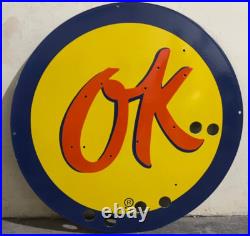 Vintage OK Used Cars Neon Gas & Oil Porcelain Enamel Sign SSPN 24X24