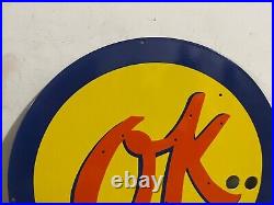 Vintage OK Used Cars Neon Gas & Oil Porcelain Enamel Sign SSPN 24X24