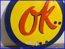 Vintage OK Used Cars Neon Gas & Oil Porcelain Enamel Sign SSPN 24X24