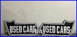 Vintage OK Used Cars Neon Gas & Oil Porcelain Enamel Sign SSPN 34x16 (2 QTY)