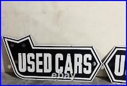 Vintage OK Used Cars Neon Gas & Oil Porcelain Enamel Sign SSPN 34x16 (2 QTY)