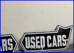 Vintage OK Used Cars Neon Gas & Oil Porcelain Enamel Sign SSPN 34x16 (2 QTY)