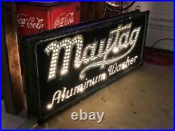 Vintage ORIGINAL Smaltz MAYTAG ALUMINUM WASHER Sign PUNCHED TIN 1920's PRE NEON