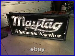Vintage ORIGINAL Smaltz MAYTAG ALUMINUM WASHER Sign PUNCHED TIN 1920's PRE NEON