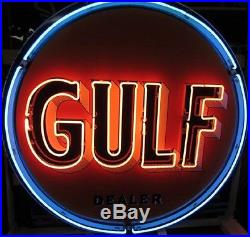 Vintage Old Gulf Dealer Porcelain Gas Oil Pump Station Neon Sign 24x24 BZ4L