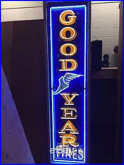 Vintage/Old Porcelain Goodyear Neon Sign 8' EXCELLENT (SEE PHOTOS FOR DETAIL)